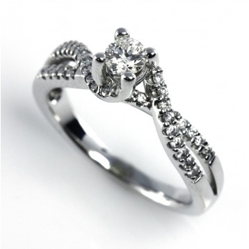 0.50 CT TW  Twist Band Diamond Engagement Ring,14K White Gold 